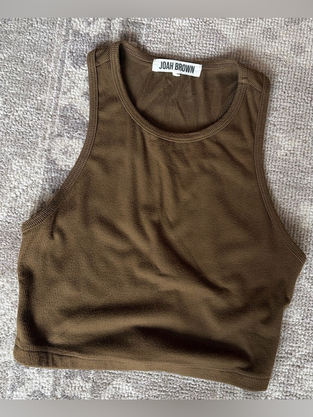 Joah Brown Olive Brown Cropped Ribbed Tank Top